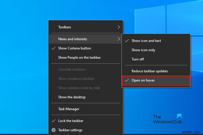 উইন্ডোজ 10-এ হোভারে খোলা সংবাদ এবং আগ্রহগুলি সক্ষম বা অক্ষম করুন৷ 