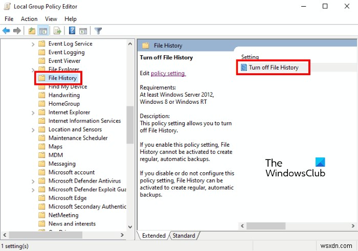REGEDIT বা GPEDIT ব্যবহার করে Windows 10-এ ফাইল হিস্ট্রি ব্যাকআপ কীভাবে নিষ্ক্রিয় করবেন 