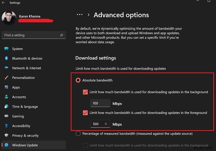 উইন্ডোজ 11/10 এ উইন্ডোজ আপডেট ডাউনলোড করতে ব্যবহার করা যেতে পারে এমন পরম ব্যান্ডউইথ নির্দিষ্ট করুন 