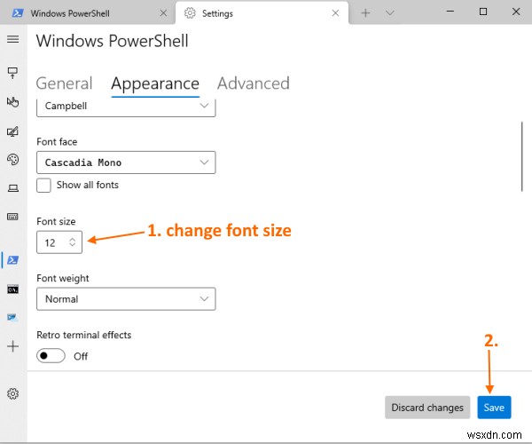 উইন্ডোজ 10 এ উইন্ডোজ টার্মিনাল প্রোফাইলের জন্য ফন্টের আকার এবং ফন্টের ওজন কীভাবে পরিবর্তন করবেন 