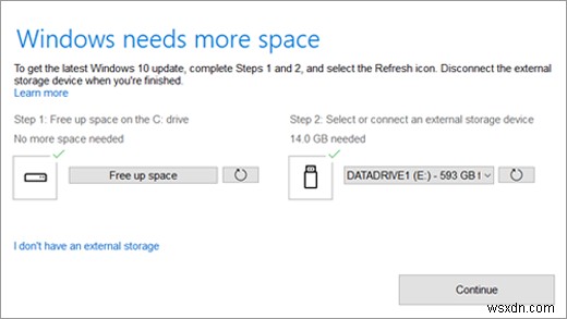 উইন্ডোজের আরও জায়গা প্রয়োজন:এক্সটার্নাল স্টোরেজ ব্যবহার করে উইন্ডোজ 11/10 আপডেট করুন 
