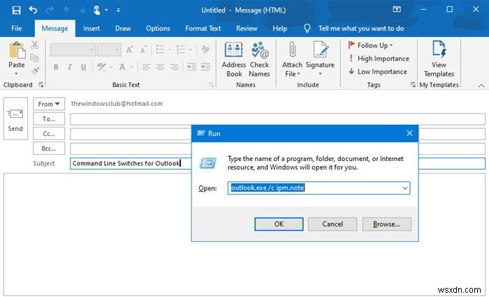 Windows 10-এ আউটলুকের জন্য কমান্ড লাইন সুইচ 