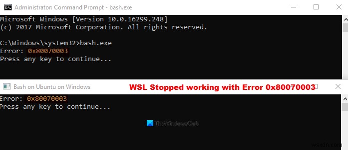 WSL 0x80070003 ত্রুটির সাথে কাজ করা বন্ধ করে দিয়েছে 