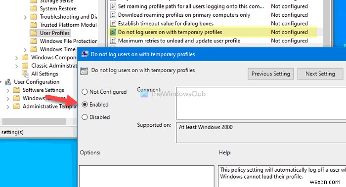 Windows 10 এ অস্থায়ী প্রোফাইলের সাথে ব্যবহারকারীদের লগইন করবেন না 