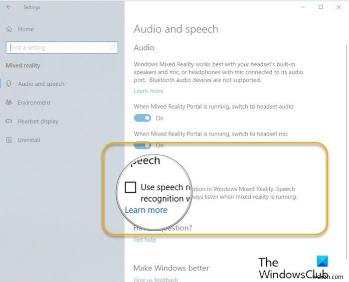উইন্ডোজ 10-এ উইন্ডোজ মিক্সড রিয়েলিটিতে স্পিচ রিকগনিশন কীভাবে চালু বা বন্ধ করবেন 
