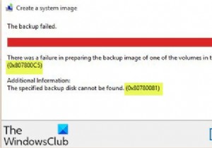 ব্যাকআপ চিত্র প্রস্তুত করতে ব্যর্থতা, ত্রুটি কোড 0x807800C5, 0x80780081 