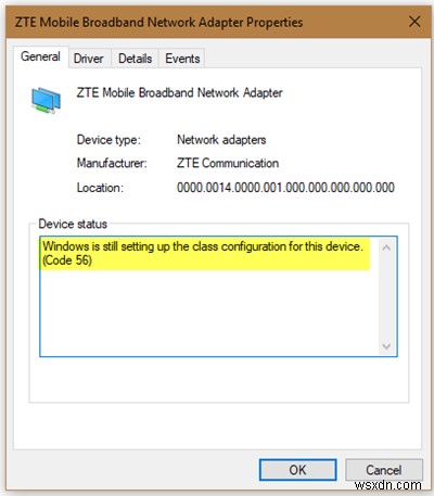উইন্ডোজ এখনও এই ডিভাইসের জন্য ক্লাস কনফিগারেশন সেট আপ করছে, কোড 56 