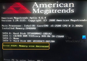 ত্রুটি 0164, মেমরির আকার কমে গেছে - Windows 10 কম্পিউটারে RAM সমস্যা 