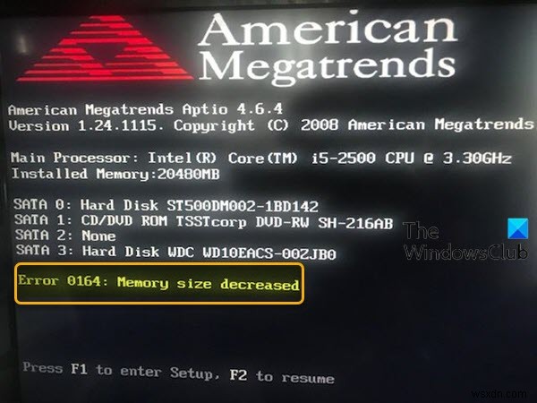 ত্রুটি 0164, মেমরির আকার কমে গেছে - Windows 10 কম্পিউটারে RAM সমস্যা 