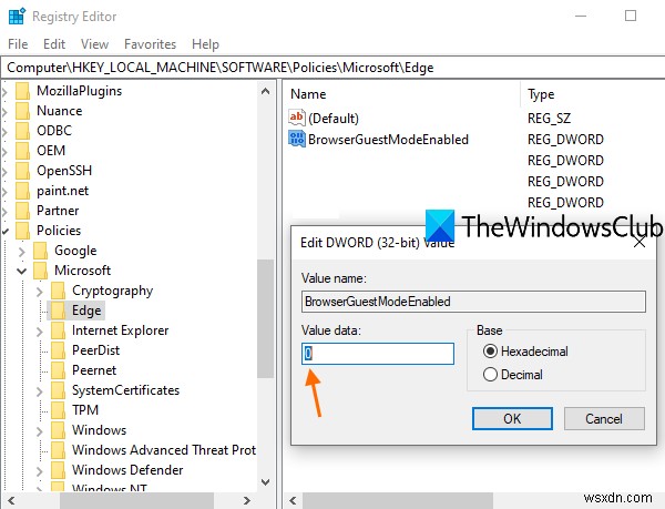 Windows 10 রেজিস্ট্রি ব্যবহার করে Microsoft Edge-এ গেস্ট মোড সক্ষম বা অক্ষম করুন 