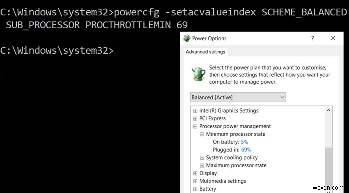 উইন্ডোজ 10 এ পাওয়ারসিএফজি কমান্ড লাইন ব্যবহার করে ব্যাটারি চলাকালীন প্রসেসর পাওয়ার স্টেট কীভাবে পরিবর্তন করবেন 
