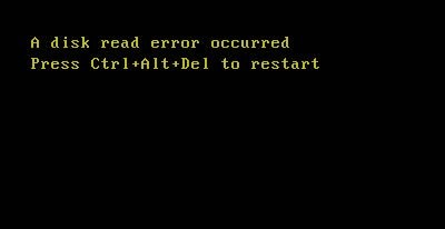 একটি ডিস্ক রিড ত্রুটি ঘটেছে, পুনরায় চালু করতে Ctrl+Alt+Del টিপুন 