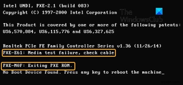 PXE-E61 ঠিক করুন, মিডিয়া পরীক্ষা ব্যর্থতা, Windows 11/10 এ কেবল বুট ত্রুটি পরীক্ষা করুন 