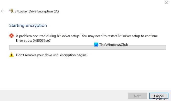 BitLocker সেটআপের সময় একটি সমস্যা হয়েছে৷ 