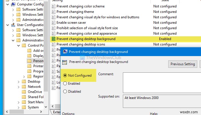 ডেস্কটপ ব্যাকগ্রাউন্ড গ্রুপ নীতি Windows 11/10 এ প্রযোজ্য নয় 