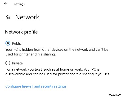 Windows 10-এ অনুপস্থিত নেটওয়ার্ক প্রোফাইল পাবলিক থেকে প্রাইভেটে পরিবর্তন করার বিকল্প 
