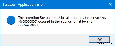 ব্যতিক্রম ব্রেকপয়েন্টে পৌঁছে গেছে, ত্রুটি 0x80000003 