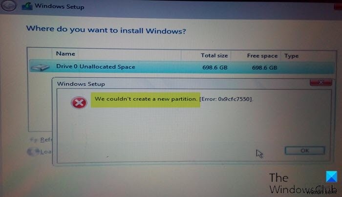 আমরা উইন্ডোজ সেটআপের সময় একটি নতুন পার্টিশন ত্রুটি তৈরি করতে পারিনি 