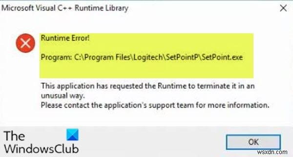 উইন্ডোজ 10 এ লজিটেক সেটপয়েন্ট রানটাইম ত্রুটি ঠিক করুন 
