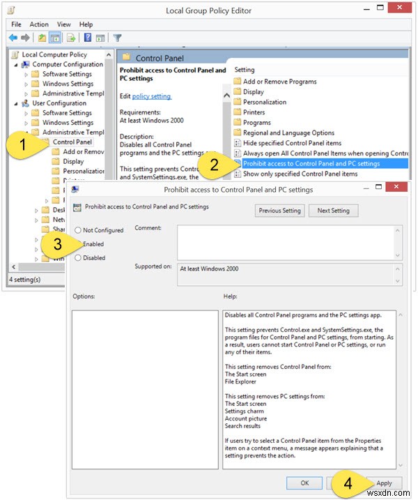 Windows 11/10-এ কন্ট্রোল প্যানেল এবং সেটিংসে অ্যাক্সেস সীমাবদ্ধ করুন 