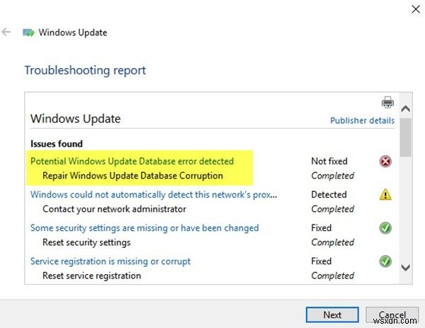 Windows 11/10 এ সম্ভাব্য উইন্ডোজ আপডেট ডেটাবেস ত্রুটি সনাক্ত করা হয়েছে 