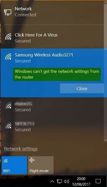 উইন্ডোজ রাউটার থেকে নেটওয়ার্ক সেটিংস পেতে পারে না 