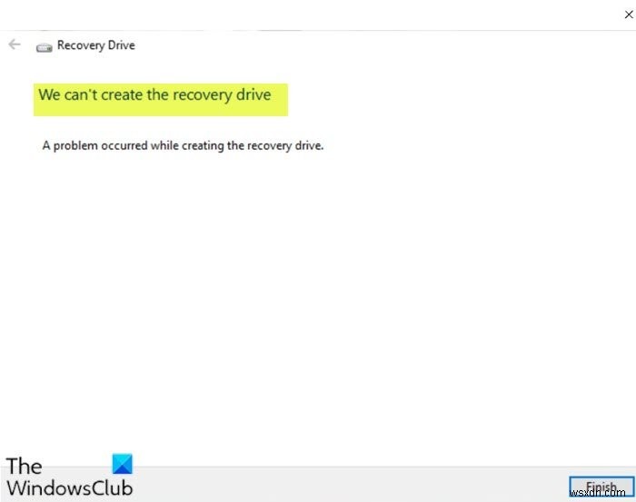 আমরা রিকভারি ড্রাইভ তৈরি করতে পারছি না, রিকভারি ড্রাইভ তৈরি করার সময় একটি সমস্যা হয়েছে 
