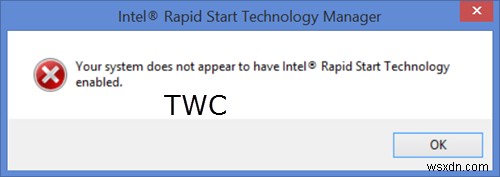 আপনার সিস্টেমে ইন্টেল র‌্যাপিড স্টার্ট টেকনোলজি সক্ষম করা আছে বলে মনে হচ্ছে না 