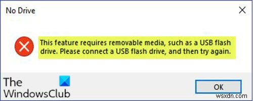 এই বৈশিষ্ট্যটির জন্য অপসারণযোগ্য মিডিয়া প্রয়োজন - Windows 10-এ পাসওয়ার্ড রিসেট ত্রুটি 