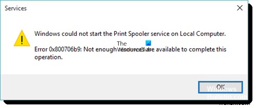 প্রিন্টার স্পুলার ত্রুটি 0x800706B9, এই অপারেশনটি সম্পূর্ণ করার জন্য পর্যাপ্ত সংস্থান উপলব্ধ নেই 