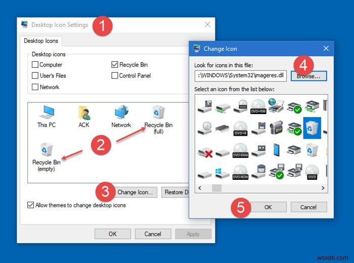 উইন্ডোজ 10 এ কীভাবে রিসাইকেল বিন আইকন পরিবর্তন করবেন 