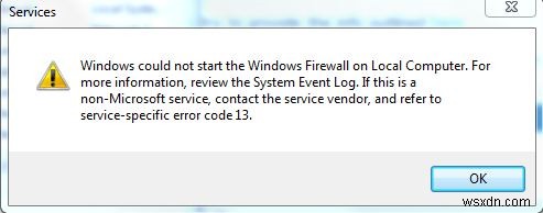 Windows স্থানীয় কম্পিউটারে Windows ফায়ারওয়াল চালু করতে পারেনি 