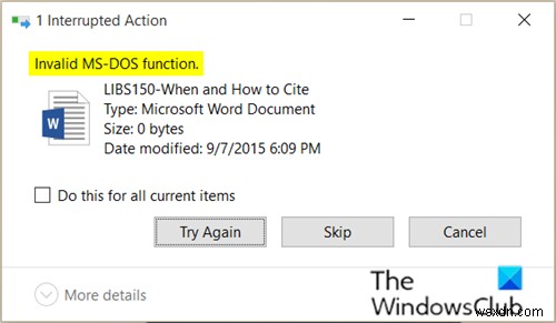Windows 11/10-এ অবৈধ MS-DOS ফাংশন ফাইলের ত্রুটি ঠিক করুন 
