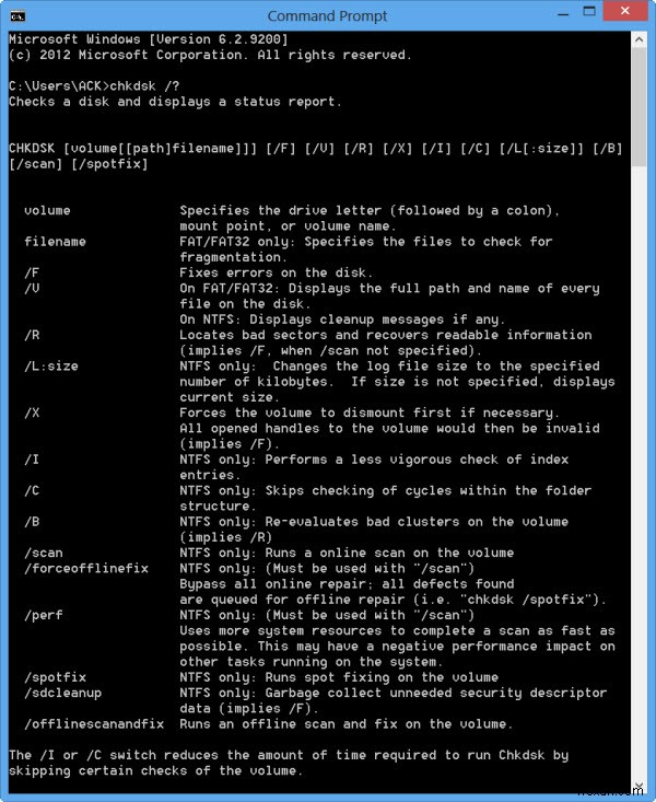 Windows 11/10-এ ChkDsk কমান্ড লাইন বিকল্প, সুইচ, প্যারামিটার 