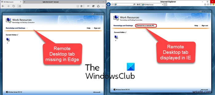 উইন্ডোজ 10-এ এজ ব্রাউজার থেকে RDWEB-তে রিমোট ডেস্কটপ ট্যাব অনুপস্থিত 