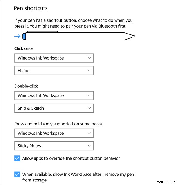Windows 10-এ পেন এবং উইন্ডোজ ইঙ্ক ওয়ার্কস্পেস সেটিংস কনফিগার করুন 