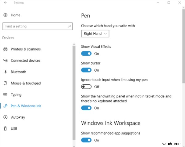 Windows 10-এ পেন এবং উইন্ডোজ ইঙ্ক ওয়ার্কস্পেস সেটিংস কনফিগার করুন 