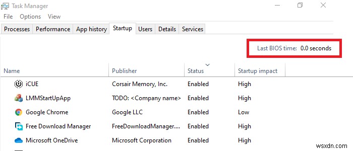 উইন্ডোজ 10 টাস্ক ম্যানেজারে শেষ BIOS সময় কি? 