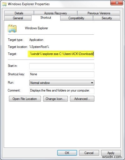 এক্সপ্লোরার টাস্কবার শর্টকাট করুন Windows 10 এ আপনার প্রিয় ফোল্ডারটি খুলুন 