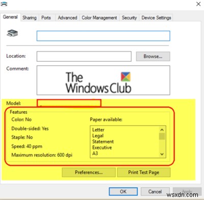 Windows 10-এ প্রিন্টার বৈশিষ্ট্য বৈশিষ্ট্য বিভাগ অনুপস্থিত 