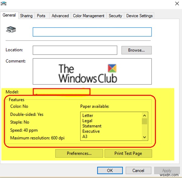 Windows 10-এ প্রিন্টার বৈশিষ্ট্য বৈশিষ্ট্য বিভাগ অনুপস্থিত 