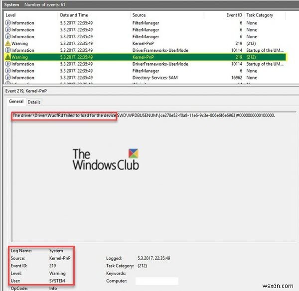 একটি ডিভাইস প্লাগ করা হলে ইভেন্ট আইডি 219 ত্রুটি; ড্রাইভার WUDFRD লোড করতে ব্যর্থ হয়েছে৷ 