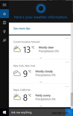একাধিক অবস্থানের জন্য Cortana প্রদর্শন আবহাওয়ার তথ্য তৈরি করুন 