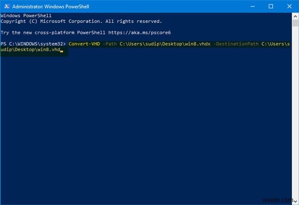 PowerShell ব্যবহার করে হাইপার-ভি ভিএইচডিএক্স ফাইলকে ভিএইচডি-তে রূপান্তর করার উপায় 