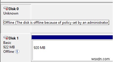 একজন প্রশাসকের দ্বারা সেট করা নীতির কারণে ডিস্কটি অফলাইনে রয়েছে৷ 