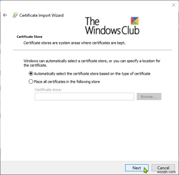 Windows 10 এ EFS ফাইল এনক্রিপশন সার্টিফিকেট এবং কী (PFX ফাইল) আমদানি করুন 