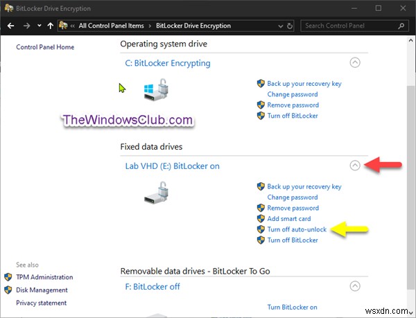 Windows 10-এ BitLocker এনক্রিপ্ট করা ডেটা ড্রাইভের জন্য অটো-আনলক চালু বা বন্ধ করুন 