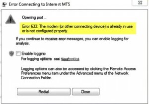 ত্রুটি 633:মডেম বা অন্য সংযোগকারী ডিভাইসটি ইতিমধ্যেই ব্যবহার করা হচ্ছে৷ 