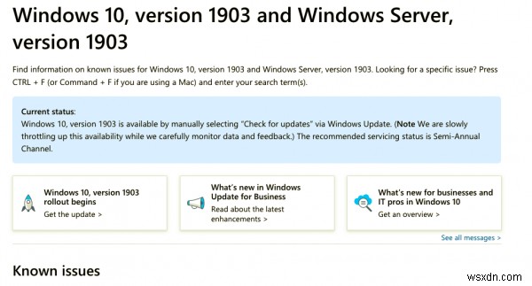 Windows 10 v1903 মে 2019 আপডেটের সাথে পরিচিত সমস্যা 