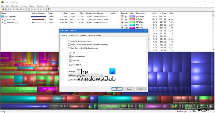 WinDirStat হল উইন্ডোজ পিসির জন্য একটি বিনামূল্যের ডিস্ক স্পেস বিশ্লেষক এবং ব্যবহার পরিসংখ্যান ভিউয়ার 